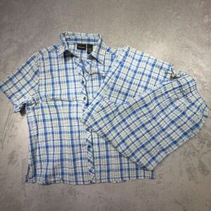 Vintage Bobbie Brooks Plaid Set L 14/16 Blue Cotton Seersucker 90s Loungewear
